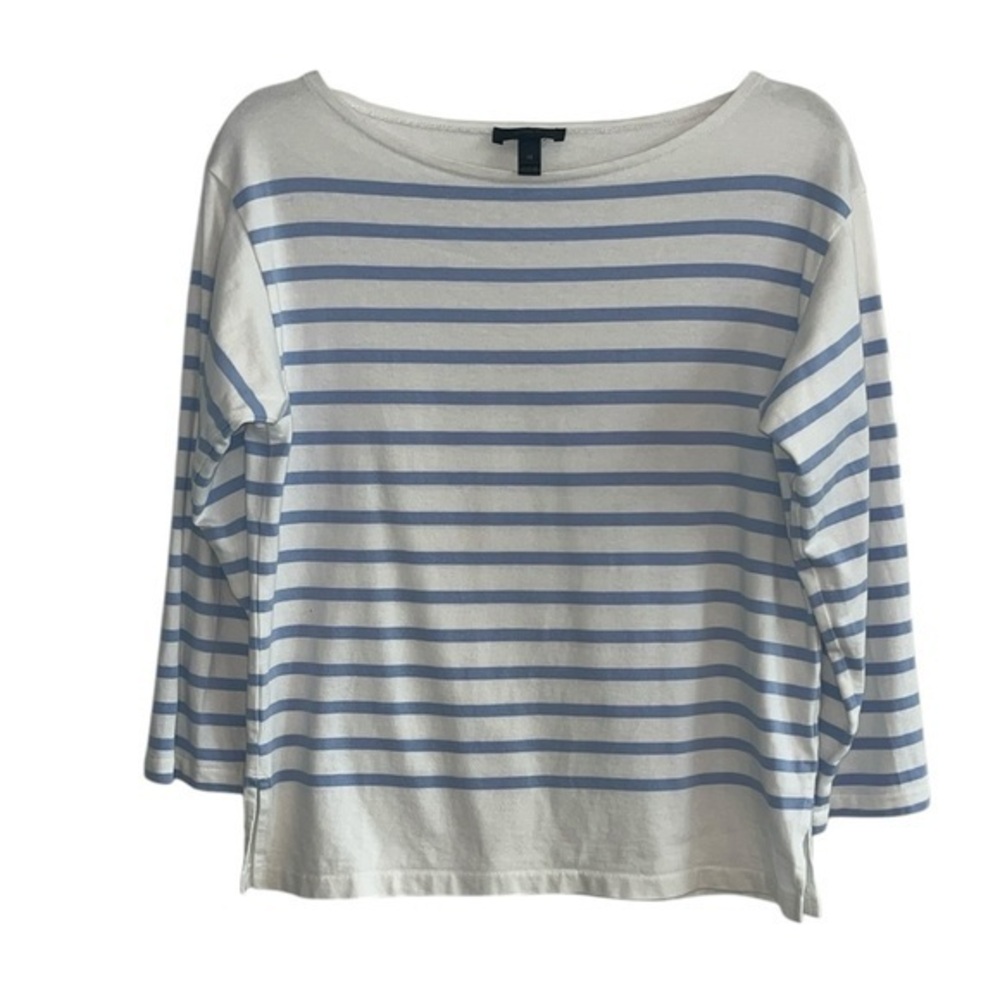 J. Crew Light Blue Classic Boatneck T-Shirt Striped Three Quarter Sleeve Size XS